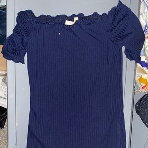 Hello MIZ Navy Ruffled Top